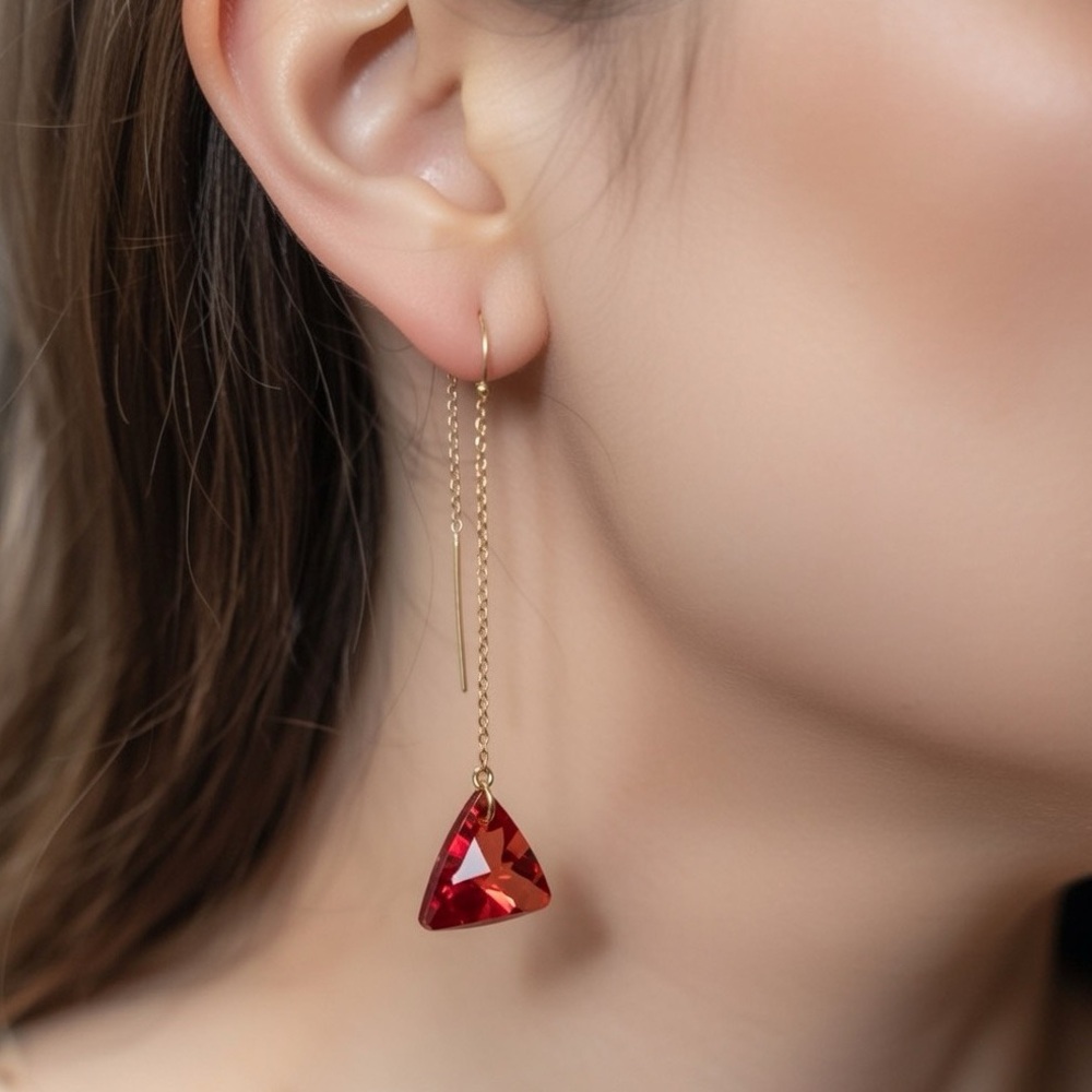 Swarovski Crystal TrillionThreader Gold Filled Chain Earrings ONE Pair